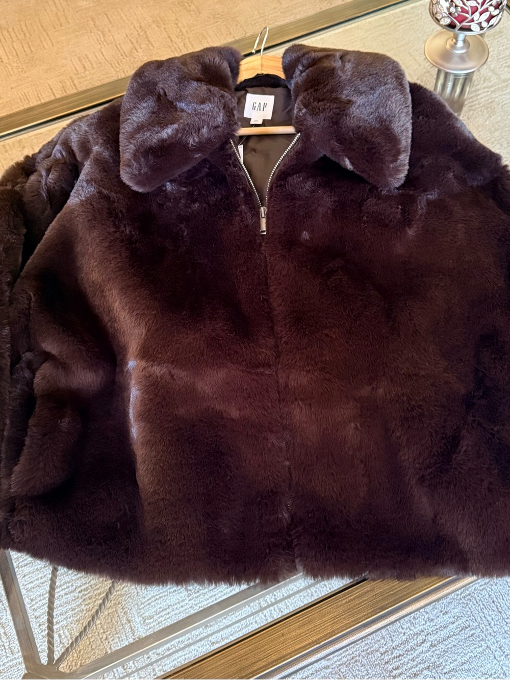 GAP Women’s Faux Fur Jacket in Dark Burgundy